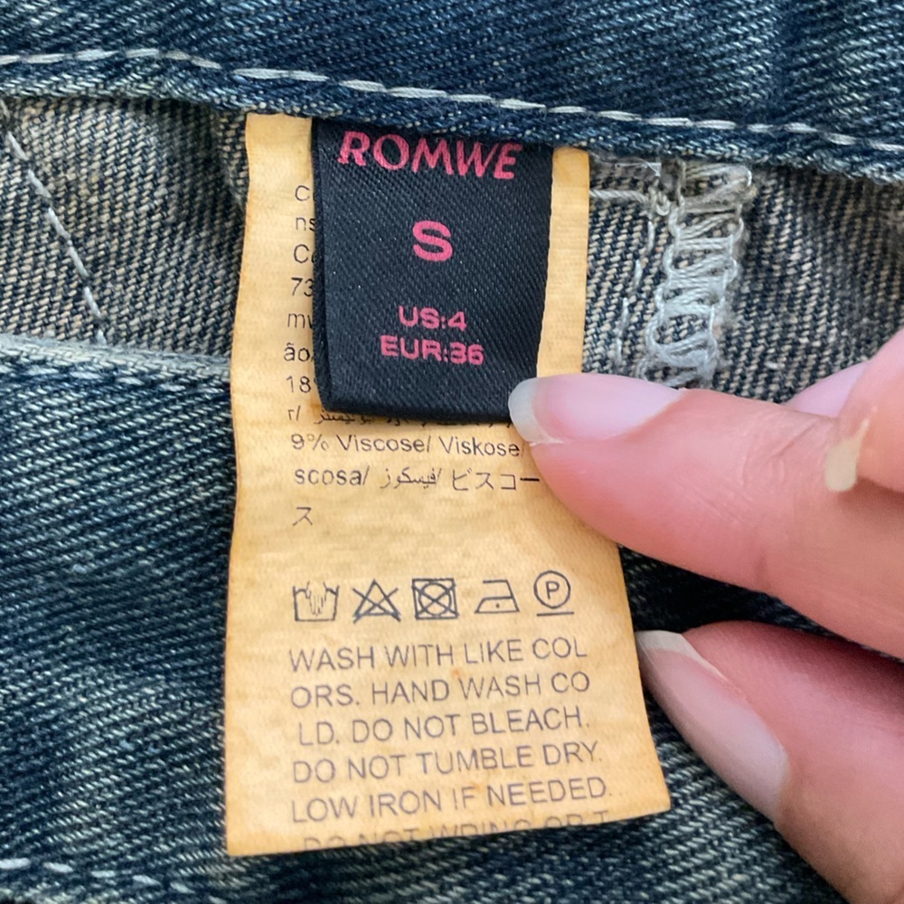ROMWE Wide Leg Jeans Distressed Patchwork Frayed Star Denim Y2K Size 4 - Picture 4 of 12